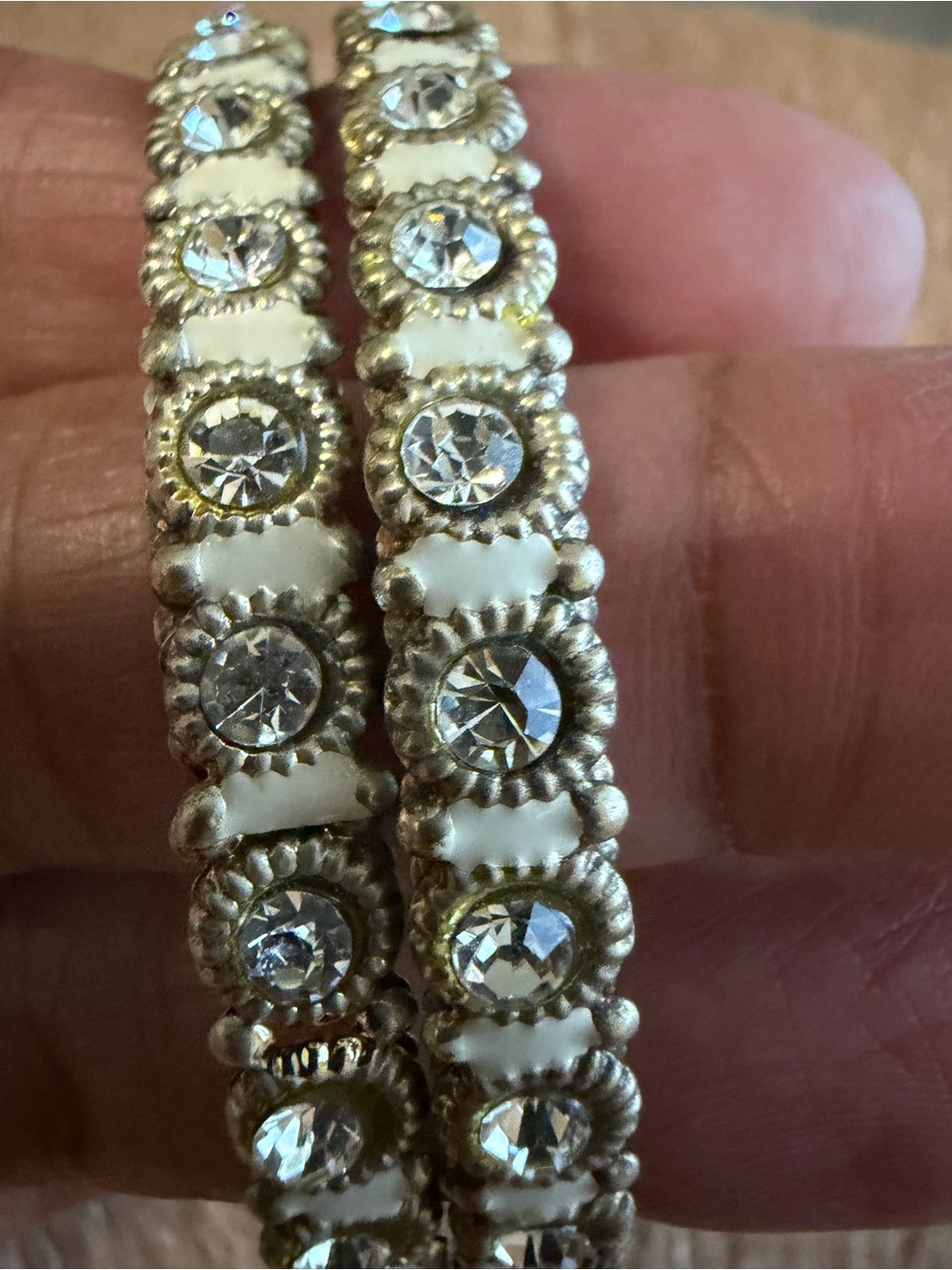 Indian Style Two-Tone Bracelet with Clear Crystals and White Accents